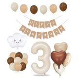 Patladı Gitti 3 Yaş Retro Doğum Günü Seti; Krem Rakam Folyo, Banner, Kalp Folyo ve Lateks Balon