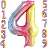 Patladı Gitti 34 inç 76 cm 4 Dört Rakam Gökkuşağı Folyo Balon