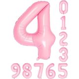 Patladı Gitti 34 inç 76 cm 4 Dört Rakam Pembe Folyo Balon