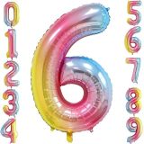 Patladı Gitti 34 inç 76 cm 6 Altı Rakam Gökkuşağı Folyo Balon