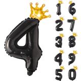 Patladı Gitti 4 Siyah Rakam Folyo 32"-34" inc Ve Kral Tacı Folyo Balon 10 inc