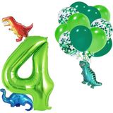 Patladı Gitti 4 Yaş Dinazor Set; Rakam Folyo, 3 Adet Mini Dinazor ve 10 Lu Balon - Açık Yeşil - Koyu Yeşil