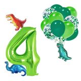Patladı Gitti 4 Yaş Dinazor Set; Rakam Folyo, 3 Adet Mini Dinazor ve 10 lu Balon
