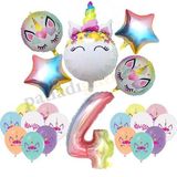 Patladı Gitti 4 Yaş Gökkuşağı Konsepti Unicorn Temalı Doğum Günü Parti Kutlama Seti
