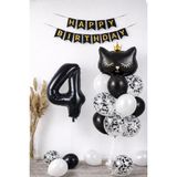Patladı Gitti 4 Yaş Kedi Temalı Doğum Günü Balon Seti – Siyah Konsept