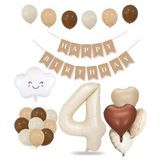 Patladı Gitti 4 Yaş Retro Doğum Günü Seti; Krem Rakam Folyo, Banner, Kalp Folyo ve Lateks Balon