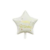 Patladı Gitti 45 cm Krem Happy Birthday Yıldız Folyo Balon