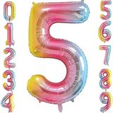 Patladı Gitti 5 Beş Rakam Gökkuşağı Folyo Balon 34" Inc 76 cm - Renkli