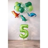 Patladı Gitti 5 Yaş Dinazor Set; Rakam Folyo, 3 Adet Mini Dinazor ve 10 Lu Balon - Açık Yeşil - Koyu Yeşil