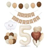 Patladı Gitti 5 Yaş Retro Doğum Günü Seti; Krem Rakam Folyo, Banner, Kalp Folyo ve Lateks Balon