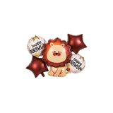 Patladı Gitti 5’li Aslan Temalı Happy Birthday Folyo Balon Seti – Safari ve Orman Konseptli Parti Süsü