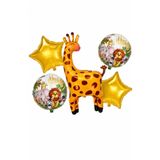 Patladı Gitti 5’li Zürafa Temalı Happy Birthday Folyo Balon Seti – Safari ve Orman Konseptli Parti Süsü