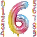 Patladı Gitti 6 Altı Rakam Gökkuşağı Folyo Balon 34" Inc 76 cm - Renkli