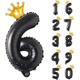 Patladı Gitti 6 Siyah Rakam Folyo 32"-34" inc Ve Kral Tacı Folyo Balon 10 inc