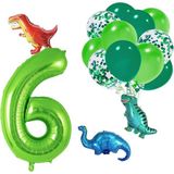 Patladı Gitti 6 Yaş Dinazor Set; Rakam Folyo, 3 Adet Mini Dinazor ve 10 Lu Balon - Açık Yeşil - Koyu Yeşil
