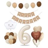 Patladı Gitti 6 Yaş Retro Doğum Günü Seti; Krem Rakam Folyo, Banner, Kalp Folyo ve Lateks Balon