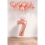 Patladı Gitti 7 Rakam Rose Gold Kral Tacı ve Konfetili Folyo Balon