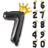 Patladı Gitti 7 Siyah Rakam Folyo 32"-34" inc Ve Kral Tacı Folyo Balon 10 inc
