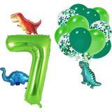 Patladı Gitti 7 Yaş Dinazor Set; Rakam Folyo, 3 Adet Mini Dinazor ve 10 Lu Balon - Açık Yeşil - Koyu Yeşil