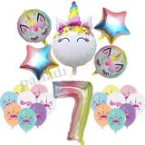 Patladı Gitti 7 Yaş Gökkuşağı Konsepti Unicorn Temalı Doğum Günü Parti Kutlama Seti