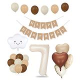 Patladı Gitti 7 Yaş Retro Doğum Günü Seti; Krem Rakam Folyo, Banner, Kalp Folyo ve Lateks Balon