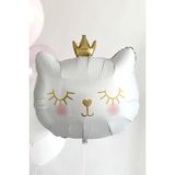 Patladı Gitti 76x 64.5 cm Taçlı Beyaz Kedi Folyo Balon