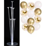 Patladı Gitti 7'li Balon Standı ve 10 Adet Gold-Beyaz-Şeffaf Konfetili Balon Set - Beyaz - Gold