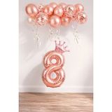 Patladı Gitti 8 Rakam Rose Gold Kral Tacı ve Konfetili Folyo Balon