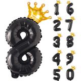 Patladı Gitti 8 Siyah Rakam Folyo 32"-34" inc Ve Kral Tacı Folyo Balon 10 inc