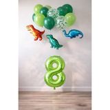 Patladı Gitti 8 Yaş Dinazor Set; Rakam Folyo, 3 Adet Mini Dinazor ve 10 Lu Balon - Açık Yeşil - Koyu Yeşil