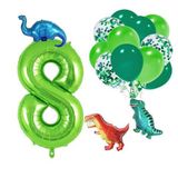 Patladı Gitti 8 Yaş Dinazor Set; Rakam Folyo, 3 Adet Mini Dinazor ve 10 lu Balon