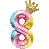 Patladı Gitti 8 Yaş Gökkuşağı Rakam ve Kral Tacı Folyo Balon Doğum Günü Parti Kutlama Seti - Renkli