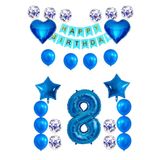 Patladı Gitti 8 Yaş Mavi Konsept Doğum Günü Seti; Kalp Yıldız Folyo Balon Set