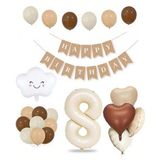 Patladı Gitti 8 Yaş Retro Doğum Günü Seti; Krem Rakam Folyo, Banner, Kalp Folyo ve Lateks Balon