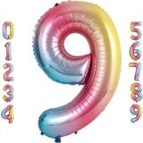 Patladı Gitti 9 Dokuz Rakam Gökkuşağı Folyo Balon 34" Inc 76 cm - Renkli