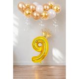 Patladı Gitti 9 Rakam Gold Kral Tacı ve Konfetili Folyo Balon