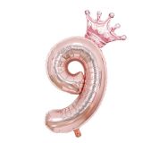 Patladı Gitti 9 Rakam Kral Tacı Rose Gold Folyo Balon Doğum Günü Parti Kutlama Seti
