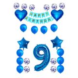 Patladı Gitti 9 Yaş Mavi Konsept Doğum Günü Seti; Kalp Yıldız Folyo Balon Set