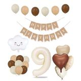 Patladı Gitti 9 Yaş Retro Doğum Günü Seti; Krem Rakam Folyo, Banner, Kalp Folyo ve Lateks Balon