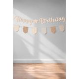 Patladı Gitti Bej Bohem Happy Birthday Banner Seti – Ekose Flamalı Doğum Günü Süsleme Dekorasyon Seti