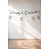 Patladı Gitti Bohem Happy Birthday Banner Seti – Ekose Flama Süslü Doğum Günü Dekorasyon Bannerı
