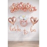 Patladı Gitti Bride To Be El Yazısı Rose Gold Renkli Tek Taş Yüzük ve Kalp Folyo Balon Seti