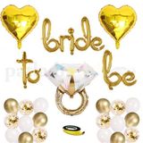 Patladı Gitti Bride To Be El Yazısı, Tek Taş Yüzük Ve Kalp Folyo Balonlu Gold Bride To Be Set