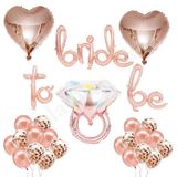 Patladı Gitti Bride To Be El Yazısı, Tek Taş Yüzük Ve Kalp Folyo Balonlu Rose Gold Set