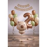 Patladı Gitti Capybara Temalı 2 Yaş Doğum Günü Balon Süsleme Seti – Karamel Doğal Ton Parti Seti