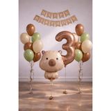 Patladı Gitti Capybara Temalı 3 Yaş Doğum Günü Balon Süsleme Seti – Karamel Doğal Ton Parti Seti