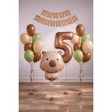 Patladı Gitti Capybara Temalı 5 Yaş Doğum Günü Balon Süsleme Seti – Karamel Doğal Ton Parti Seti
