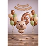 Patladı Gitti Capybara Temalı 6 Yaş Doğum Günü Balon Süsleme Seti – Karamel Doğal Ton Parti Seti