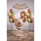 Patladı Gitti Capybara Temalı 8 Yaş Doğum Günü Balon Süsleme Seti – Karamel Doğal Ton Parti Seti