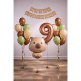 Patladı Gitti Capybara Temalı 9 Yaş Doğum Günü Balon Süsleme Seti – Karamel Doğal Ton Parti Seti